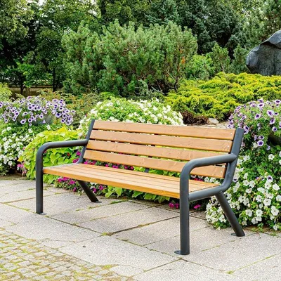 Imagen del producto de Banco de jardín de 186 x 60 cm. Robusto banco para parque fabricado con metal galvanizado y madera, con respaldo. Banco para exteriores resistente a la intemperie, ideal para jardín, terraza, balcón o patio delantero. Marca: Viking BIS - TEK