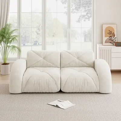 Imagen del producto de Sofá modular de 2 plazas, tapizado en chenilla, color beige claro, con relleno de espuma 32D, antideslizante y sin necesidad de montaje, dimensiones: 204x95x76 cm