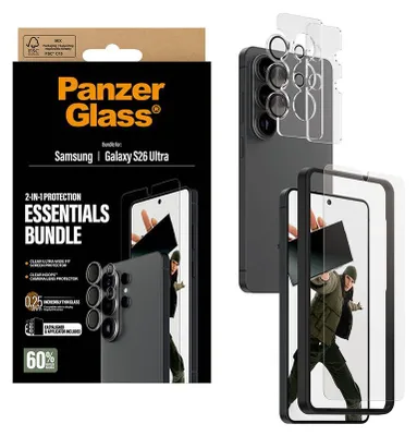 Zdjęcie produktu dla PanzerGlass ® 2-in-1 Hoops® Bundle Samsung Galaxy S26 Ultra | Ultra-Wide Fit, Samsung, Samsung - Galaxy S26 Ultra, Aplikacja na sucho, Odporny na zadrapania, Odporny na wstrząsy, Przezroczysty, 1 szt.