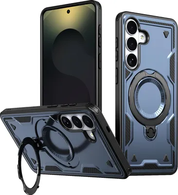 Immagine prodotto di Custodia a doppio strato per Samsung Galaxy S26, custodia protettiva magnetica con anello e supporto Blu