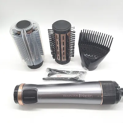 Produktbild von Remington Warmluftbürste rotierend [automatisch] Keratin Protect (inkl.3 Aufsätze: 2 Rundbürsten+Haaransatz-Booster für mehr Volumen) + Haarklammern, Keramikbeschichtung mit Mandelöl, AS8811,Grau