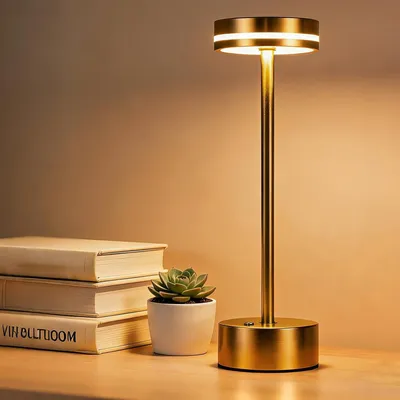Produktbild von Kabellose LED Tischlampe,Stufenloses Dimmen in drei Farben Nachttischlampe,USB wiederaufladbar Tragbar Touch-Lampe für Wohnzimmer/Schlafzimme,Golden