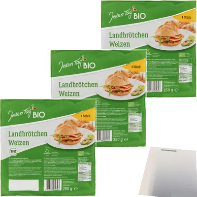 Produktbild von Jeden Tag  Landbrötchen Weizen 4er 3er Pack (3x250g Packung) + usy Block