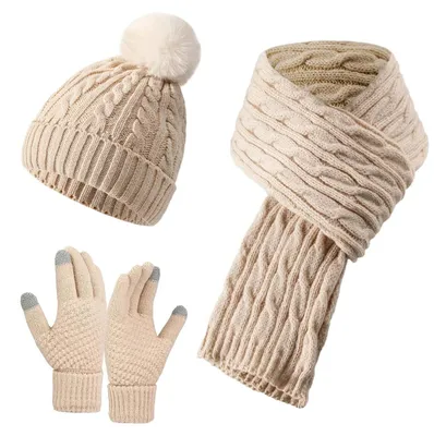 Produktbild von Winterset für Damen, bestehend aus Mütze, Schal und Handschuhen
