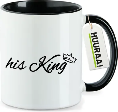 Produktbild von Huuraa Kaffeetasse his King Krone 330ml Schwarz Keramik Kaffeebecher Geschenkidee