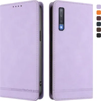 Image de Etui pour Samsung Galaxy A7 2018, étui rétro en cuirPolyuréthaneavec support et fentes pour cartes Violet