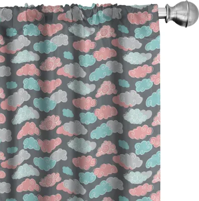 Produktbild von ABAKUHAUS Wolke Vorhänge, Gardinen, Abstrakte Wolken-Zahlen in den Pastellfarben verziert mit Curlicues und Wellen drucken, 2 Stück 75 x 225 cm, Mehrfarbig