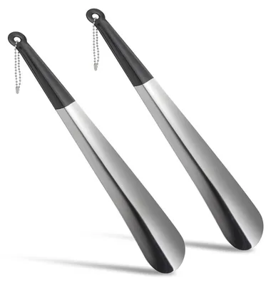 Image de Cornes à chaussures longues, 30 cm, en métal, lot de 2, avec chaîne et manche antidérapant