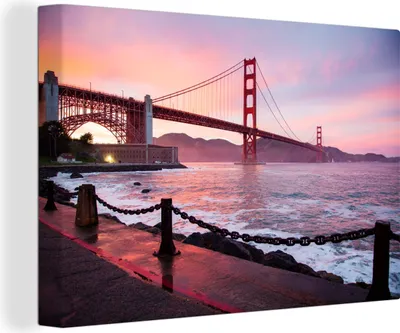Obrázek produktu pro OneMillionCanvasses® - Výtisky na plátně - 140x90 cm, San Francisco - Moře - Most, nástěnné umělecké výzdoby výtisků na zeď