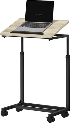 Produktbild von Beistelltisch in C-Form, Höhenverstellbarer Couchtisch mit Rollen, Sofatisch Laptop-Tisch für kleine Räume, Wohnzimmer, 55 x 36 x 62,5-82,5 cm, Weiß