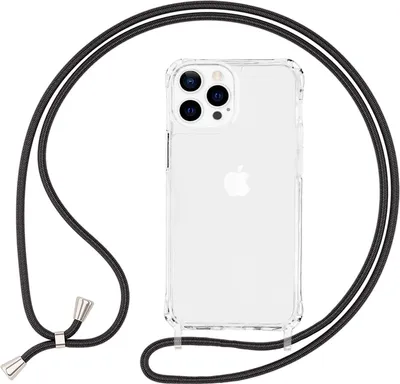 Produktbild von NALIA Klares Hybrid Case mit Kette für iPhone 13 Pro, Transparent Anti-Gelb Robust Verstärkte Ecken Hardcase & Silikon Rahmen, Stoßfeste Schutzhülle & Handy-Schnur Schwarz