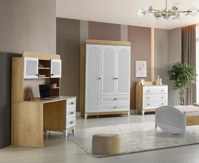 Produktbild von Kommode Kleiderschrank Schreibtisch praktisches Set Kinderzimmer Schlafzimmer