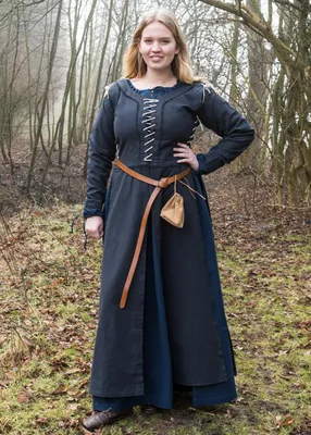 Zdjęcie produktu dla Średniowieczna sukienka Marit ze sznurowadłami, ciemnoniebieska - bawełniany średniowieczny strój wikingów LARP rozmiar: XXL