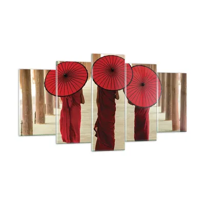 Produktbild von Bilder auf glas - 5 Teile - Bhutan Regenschirm Rot - 160x85cm - Glasbilder - Wandbilder - Bilder - zum Aufhängen bereit - Wanddekoration aus Glas - Glas Bilder - Wandbild auf Glas - GEA160x85-4290