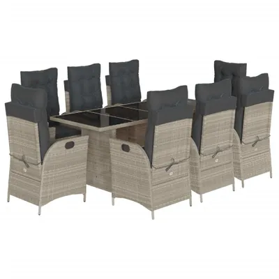 Produktbild von vidaXL 9-tlg. Garten-Essgruppe mit Kissen Hellgrau Poly Rattan