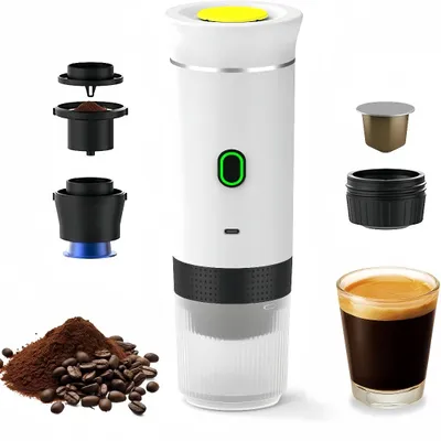 Produktbild von Tragbare Kaffeemaschine, 3-in-1 Elektrische Kaffeemaschine, Funktioniert mit Kapseln und gemahlenem Kaffee, zum Kaltbruehen und Aufwaermen (Weiß)