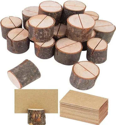 Produktbild von 24 Holz Schorhüllen für Hochzeitstischdeko rustikal Holz