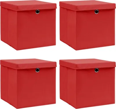 Image de Boîtes de rangement et couvercles 4 pcs Rouge 32x32x32 cm Tissu