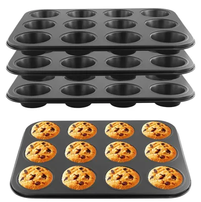 Immagine prodotto di Set di 4 stampi per muffin, capacità per 12 muffin, Acciaio al carbonio antiaderente