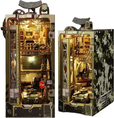 Produktbild von Habarri | DIY Book Nook - Militärstützpunkt - Puzzle 3D - Miniatur Haus Kit mit Möbeln und LED-Licht - Buch Ecke Kit