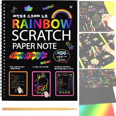 Zdjęcie produktu dla Magiczny Zeszyt Do Wydrapywania Tęczowa Zdrapywanka Rainbow Rysik