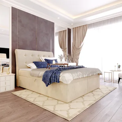 Produktbild von Boxspringbett Schlafzimmerbett DASIO 180x200cm Stoff Creme inkl. Bettkasten