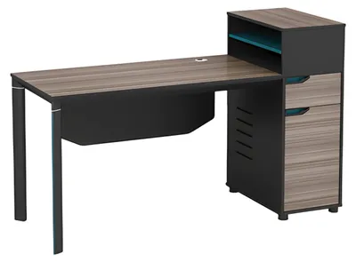 Produktbild von Schreibtisch Holzoptik Braun Schwarz Mit Stauraum und Kabeldurchlass Büro Tisch