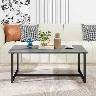 Image de Table basse vintage 90x45x42cm piètement métal Table d'appoint grise