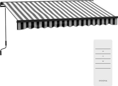 Produktbild von Sonnenmarkise Markise Terrassenmarkise, wetterbeständig, 1 Handkurbel, 395 x 250 x 150 cm, Grau + Weiß