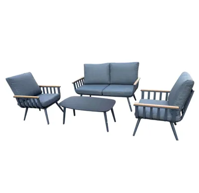 Image de ALUMO Ensemble de meubles de jardin en aluminium, gris, terrasse, 4 places moderne