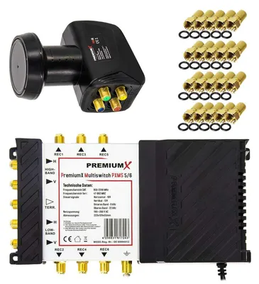Produktbild von PremiumX Multischalter Set 5/6 Multiswitch SAT Quattro LNB 20x F-Stecker