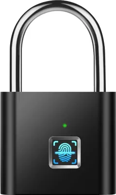 Produktbild von Intelligentes Vorhängeschloss mit Fingerabdruck - Aufladbar über USB, schlüsselloses Schloss aus Zinklegierung für Fitnessstudio, Gepäck und Schule