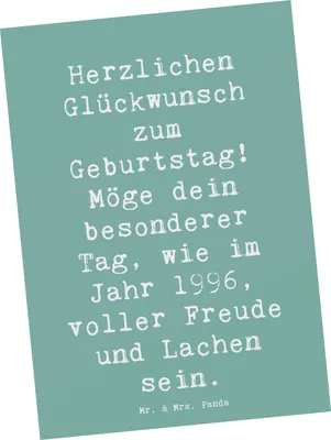 Produktbild von Mr. & Mrs. Panda Postkarte Spruch 1996 Geburtstag Freude - Meeresbrise - Geschenk, Fotokarte, Jubiläum, Ansichtskarte, Jahrgang, Alter, Glück, Motivkarte, bildkarte