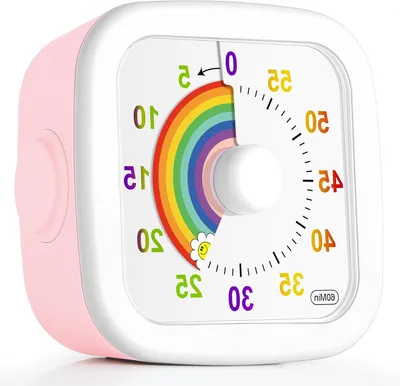 Productafbeelding van Visuele Timer - Kindertimer Countdown - Tijdmanagement Verbeteren - Stille Werking Regenboog - 60 Minuten - Roze