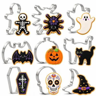 Zdjęcie produktu dla Zestaw 9 foremek do wycinania ciastek na Halloween, wykonanych ze stali nierdzewnej