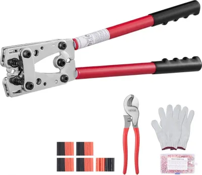 Obrázok produktu pre Krimpovacie kliešte, káblové oká 6-50 mm² a kliešte na krimpovanie káblov batérie - krimpovacie kliešte na svorky batérie - krimpovací nástroj so 6 veľkosťami a 95 medenými krúžkovými konektormi - kliešte na krimpovanie medených krúžkových svoriek a rezačka káblov