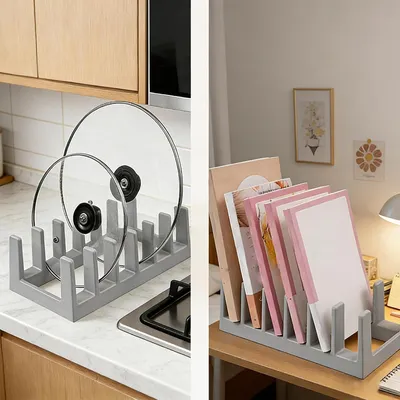 Immagine prodotto di Organizzatore per coperchi delle pentole con 6 scomparti, ideale per l'organizzazione della cucina