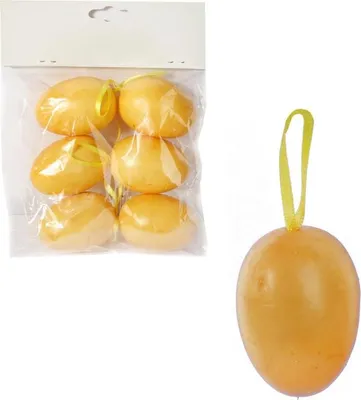 Zdjęcie produktu dla Zestaw 6 Plastikowych Jajek Wielkanocnych do Zawieszenia, Żółte, 6,5 cm