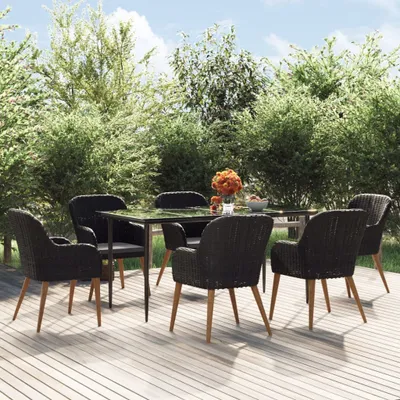 Produktbild von The Living Store 7-tlg. Garten-Essgruppe mit Kissen Schwarz