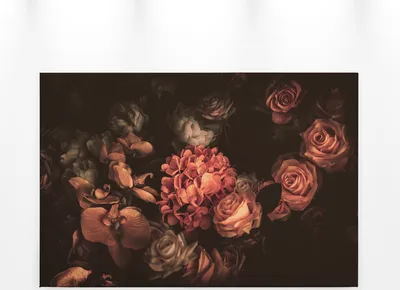Produktbild von Blumen Rosen Leinwandbild Orange Schwarz 90x60 DD120252 Keilrahmenbild Wandbild
