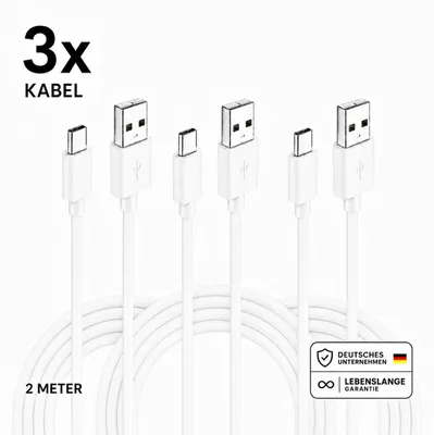 Produktbild von USB-C Schnellladekabel 1M/2M - USB-A zu USB-C oder Typ-C zu Typ-C – USB-A zu Typ-C 2 Meter / 3 Stück