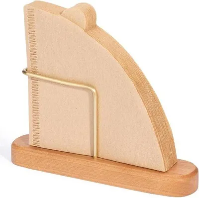 Zdjęcie produktu dla Drewniany uchwyt na filtry do kawy, przeznaczony do torebek i filtrów papierowych, 14 x 3,5 x 7 cm.