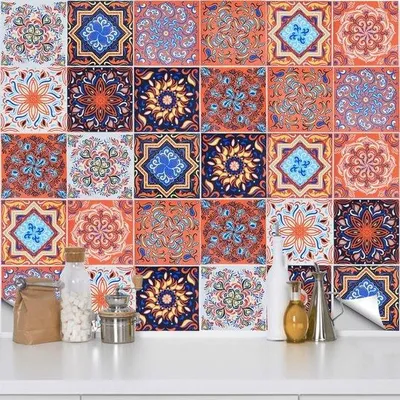Produktbild von Famanu Fliesenaufkleber 30 Stück – Bunte selbstklebende Fliesenfolie 15x15 cm für Küche und Bad