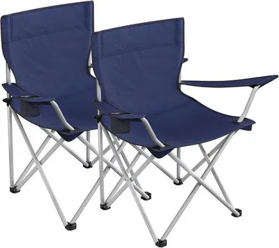 Produktbild von Famanu Campingstuhl Set, 2 klappbare Stühle mit Armlehnen und Getränkehalter, robustes Gestell, bis 120 kg belastbar, dunkelblau