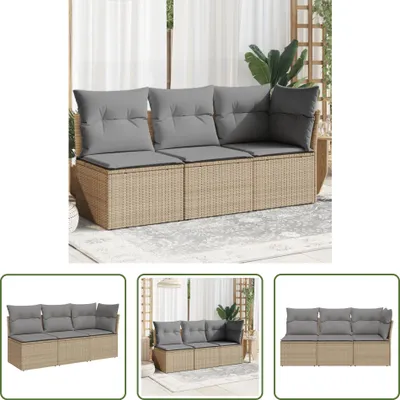 Immagine prodotto di The Living Store Divano da giardino con cuscini a 3 posti in Poly Rattan beige
