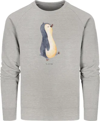 Produktbild von Mr. & Mrs. Panda Baumwoll Pullover Pinguin marschieren Größe L - Heather Grey - Geschenk, Schwester, Bruder, Organic Sweatshirt, Familie, Nachhaltiger, Pulli, Stolz