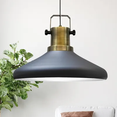 Produktbild von Hängelampe Champion Schwarz Gold Metall Ø35cm, Pendelleuchte Schwarz Gold, Lampenschirm Hängelampe Esstisch Wohnzimmer Hängelampe