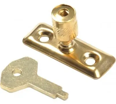 Fenstersicherung mit Schlüssel, Messing, 2 Stück