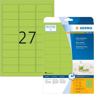 Produktbild von Etiketten A4 neon-grün 63,5x29,6 mm Papier matt 540 St.