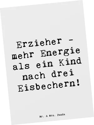 Produktbild von Mr. & Mrs. Panda Ansichtskarte Spruch Erzieher Energie - Weiß - Geschenk, Kunstkarten, Alltagshelden, Berufsleben, Wertschätzung, Postkarten, Beruf, Lernen, Postkarte
